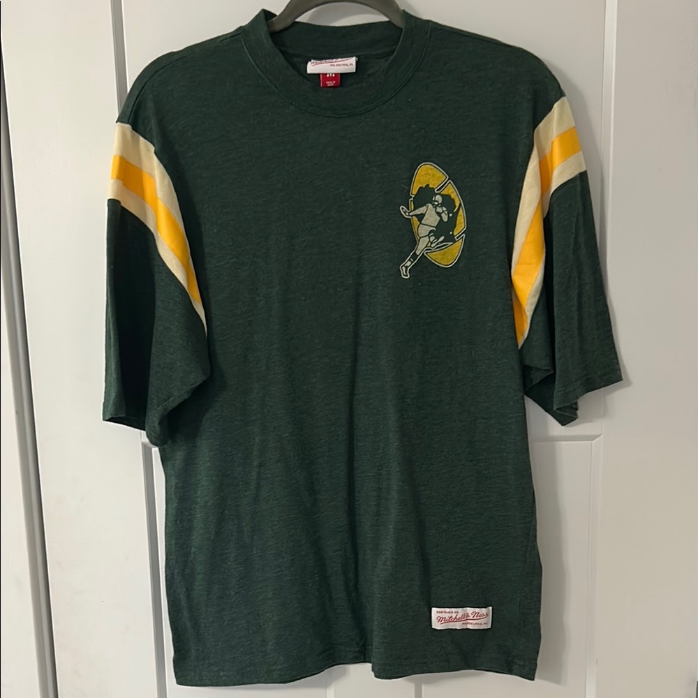 Mitchell & Ness Packers Yellow and Green Short Sleeve Tee